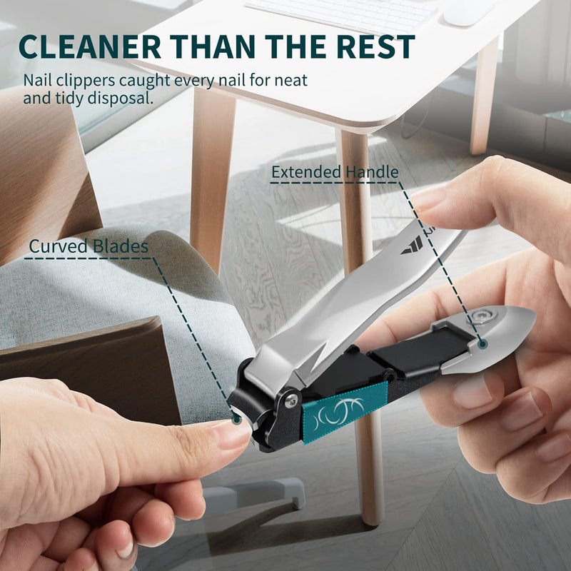 VANWIN Nail Clippers with Catcher, No Splash Fingernail Toenail Clippers with Sharp Curved Blade and Glass Nail File, Wide Jaw Opening Stainless Steel Nail Cutter Trimmer for Seniors Adult Men Women - Image 5